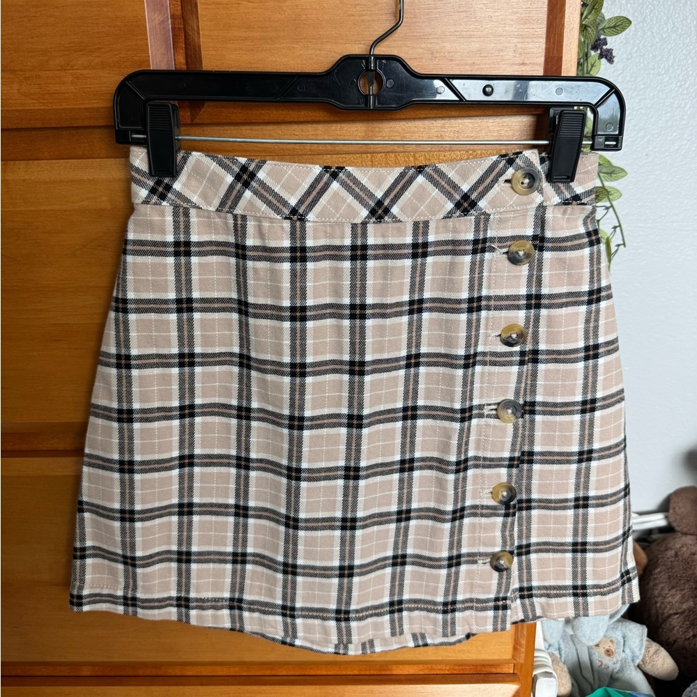 Plaid Button-Front Skirt - Pale pink and Black